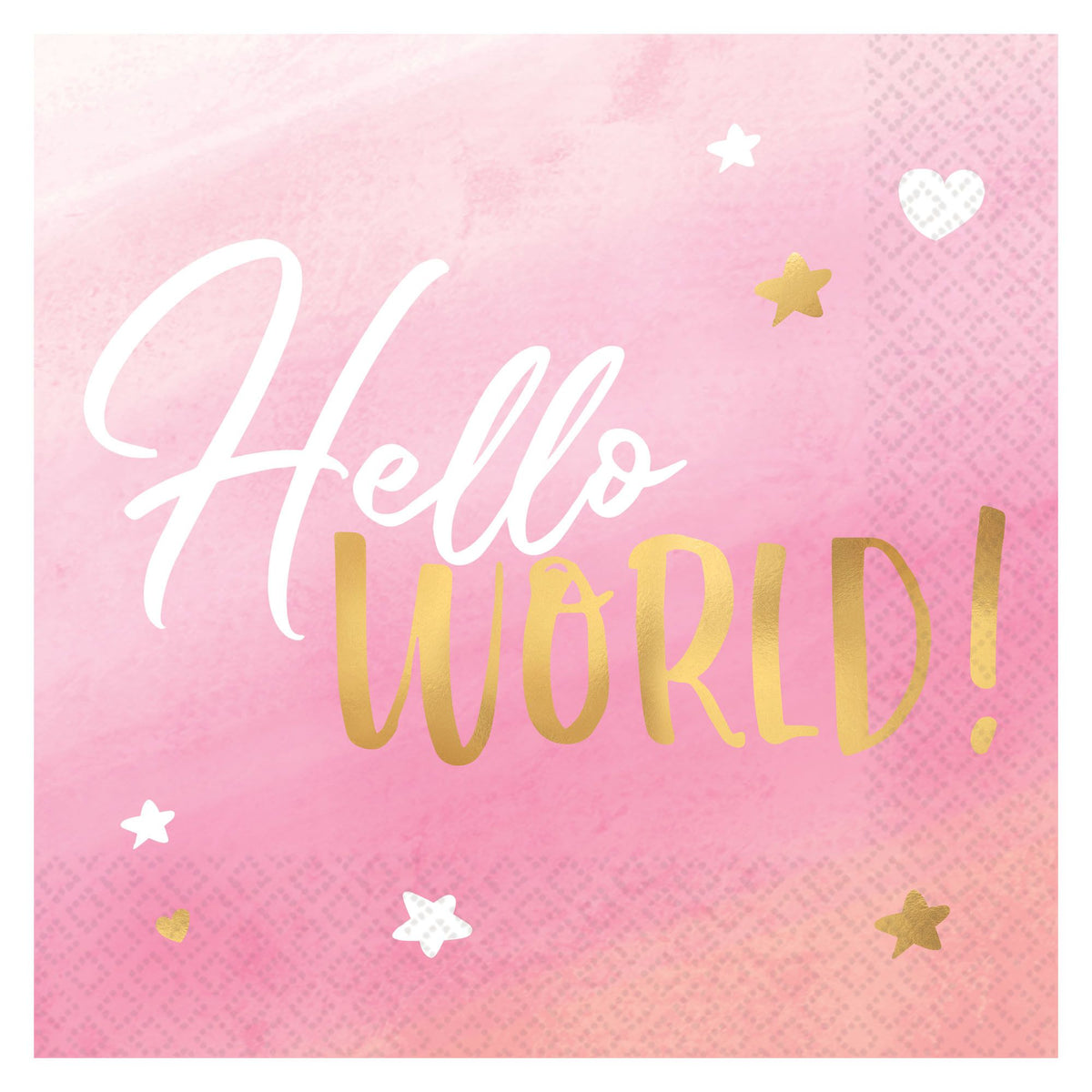 "Hello World" Lunch Napkins, Pink, 6.5 inch, 16-ct - Pack of 12