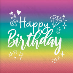 Sparkle Happy Birthday Lunch Napkins, Multi-Colored, 6.5-inch, 16-ct - Pack of 12