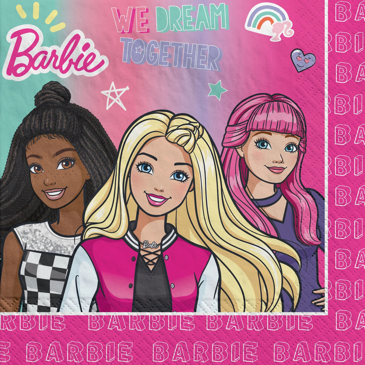 Barbie We Dream Together Lunch Napkins, Pink, 6.5-inch, 16-ct - Pack of 6