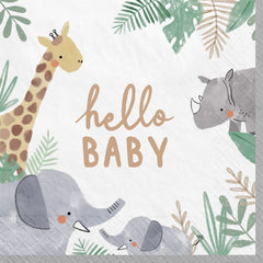 Jungle Baby "Hello Baby" Lunch Napkins, Beige, 6.5-inch, 16-ct - Case of 72
