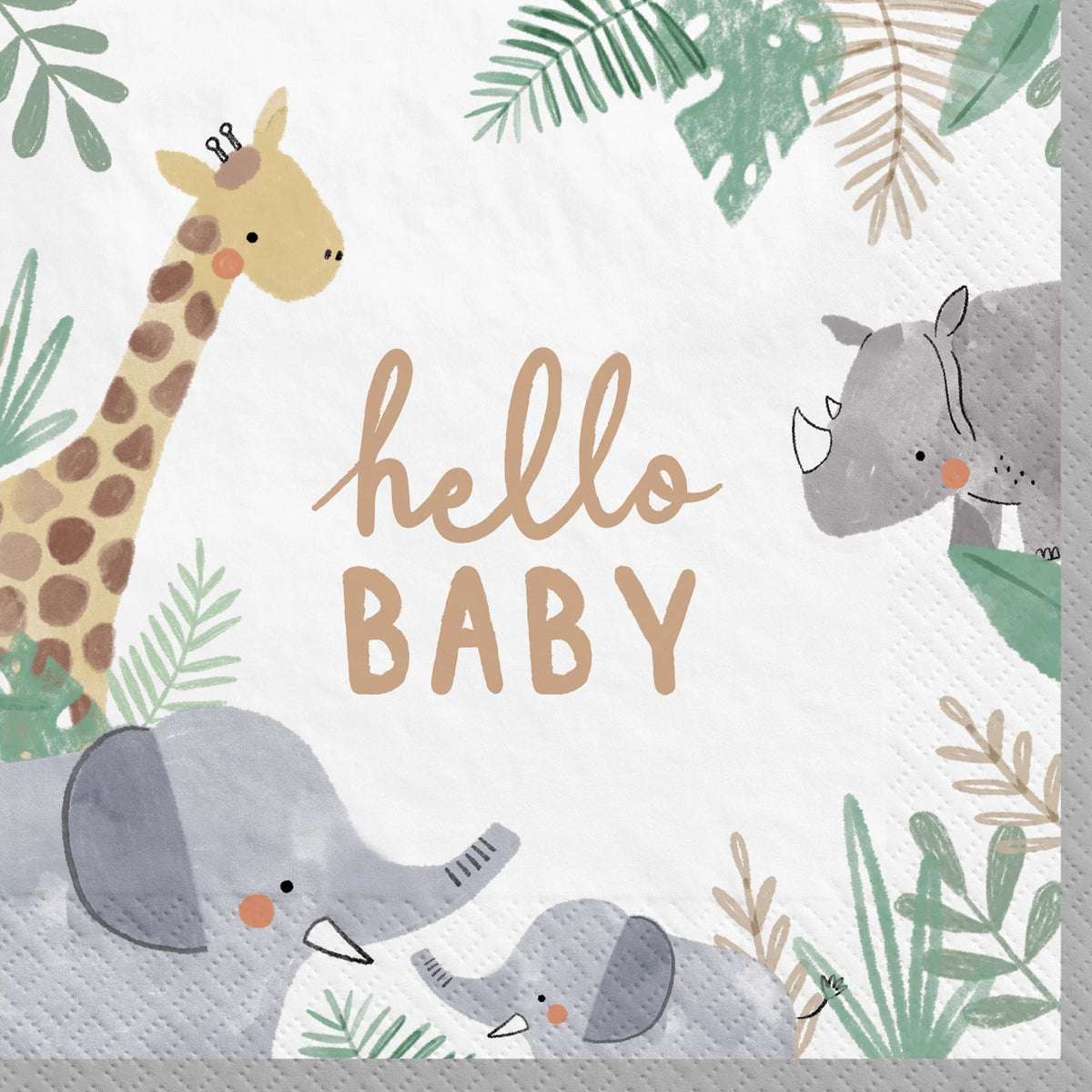 Jungle Baby "Hello Baby" Lunch Napkins, Beige, 6.5-inch, 16-ct - Pack of 2