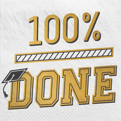 "100% Done" Luncheon Napkins, Gold/White, 5-inch, 16-ct, 2-ply - Pack of 2