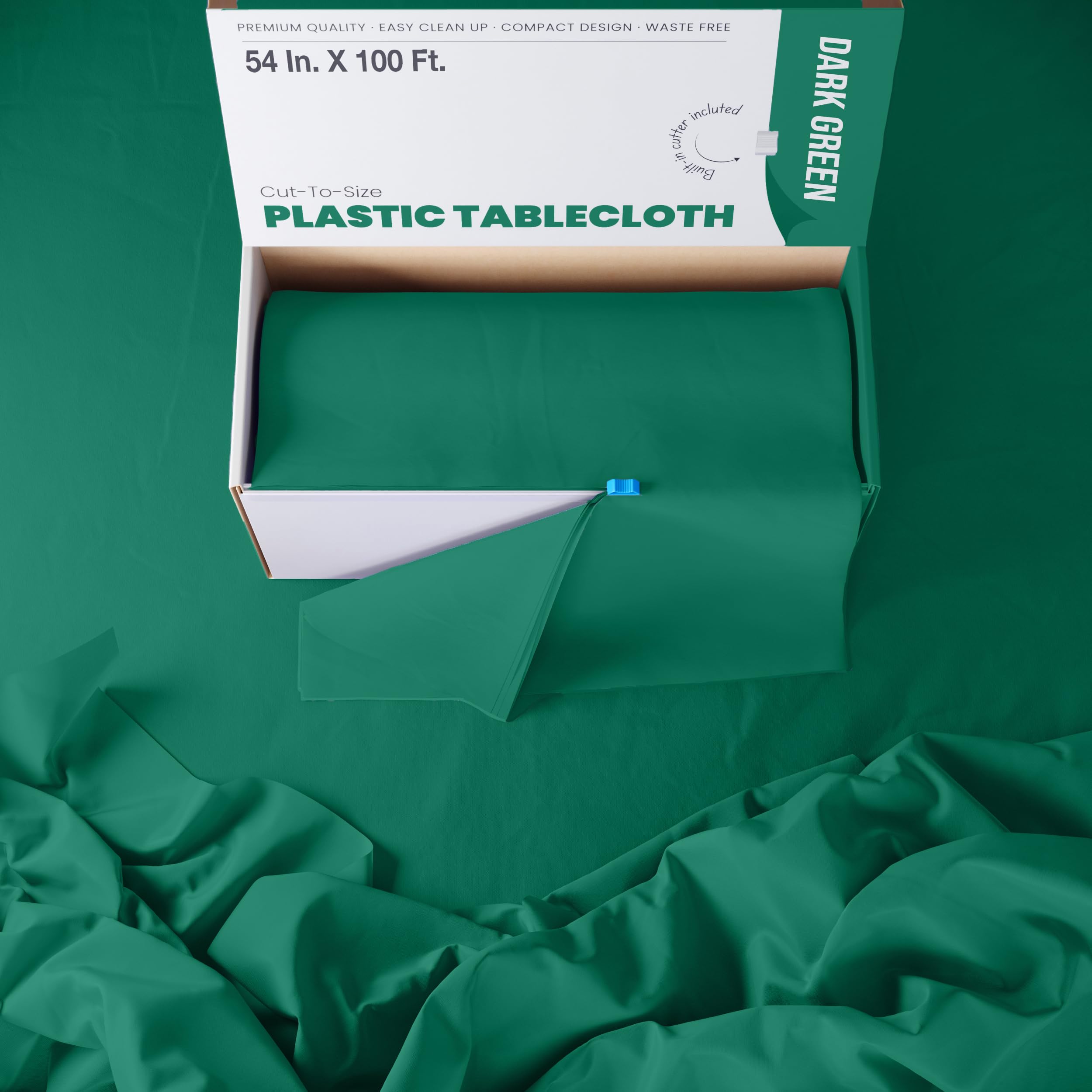 54 In. x 100 Ft. Cut To Size Dark Green Plastic Table Roll | 6 Pack