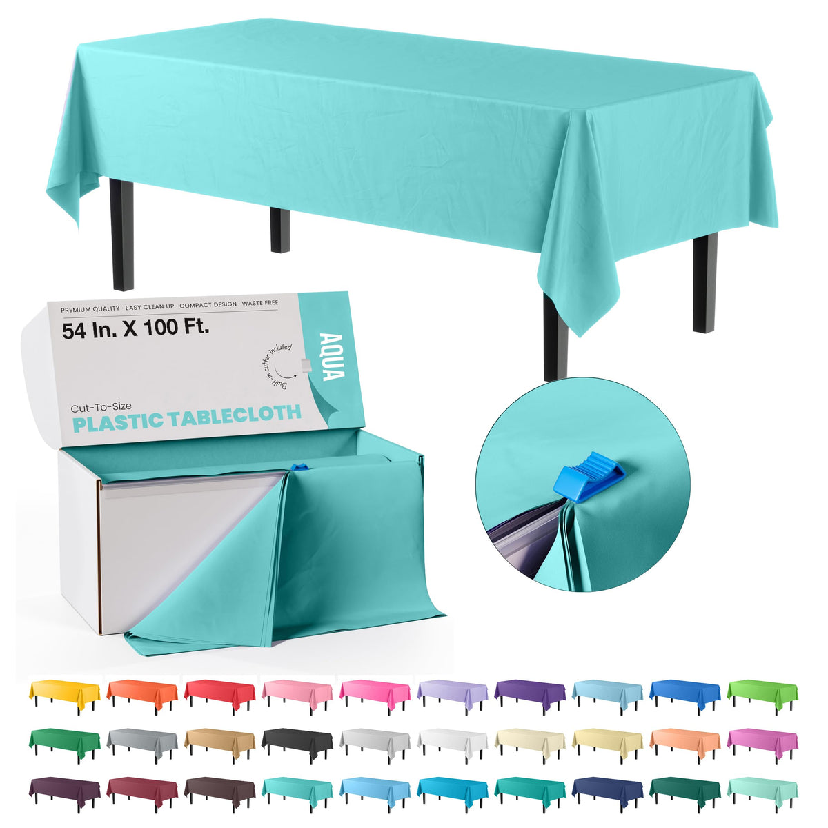 54 In. x 100 Ft. Cut To Size Aqua Table Roll