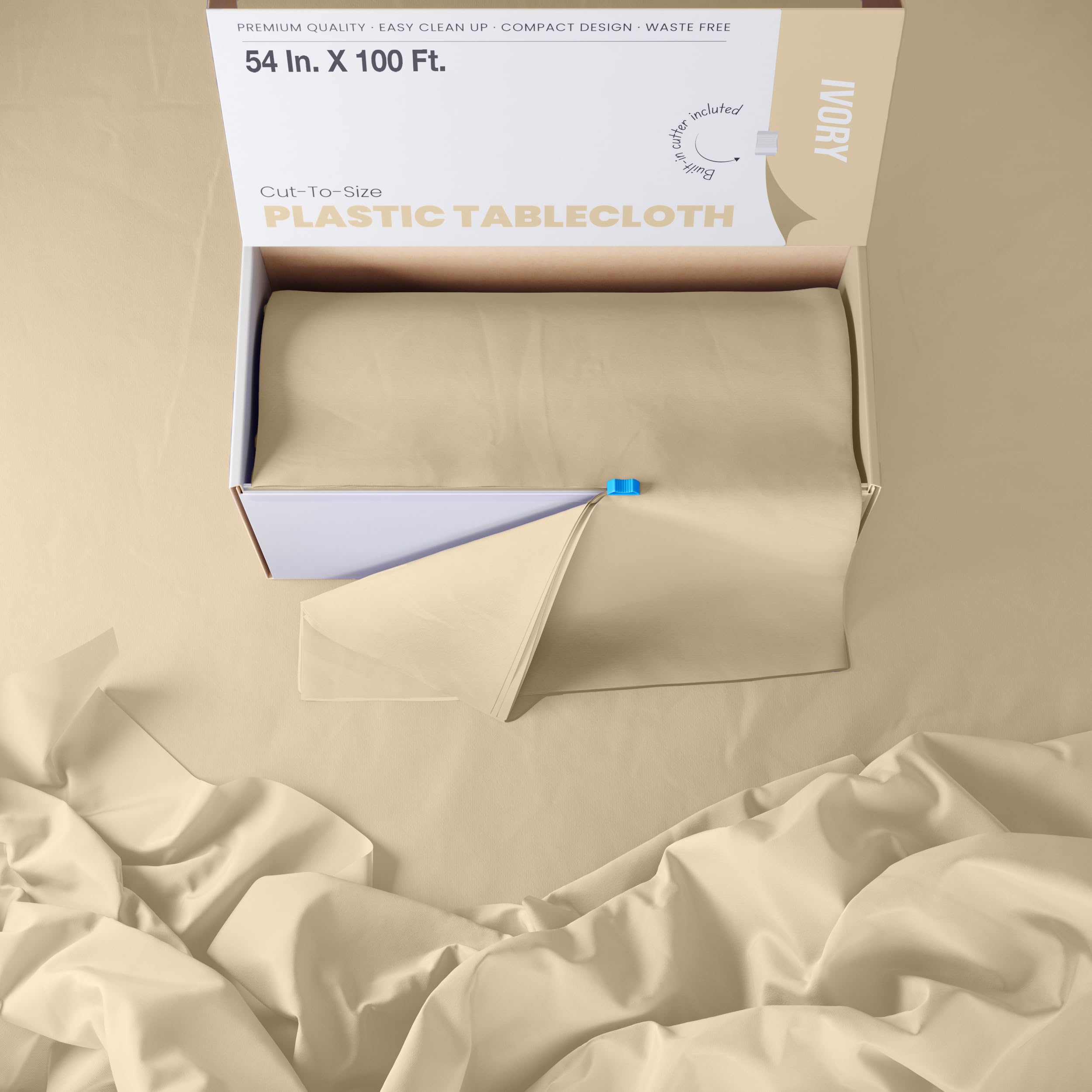 54 In. x 100 Ft. Cut To Size Ivory Plastic Table Rolls | 6 Pack