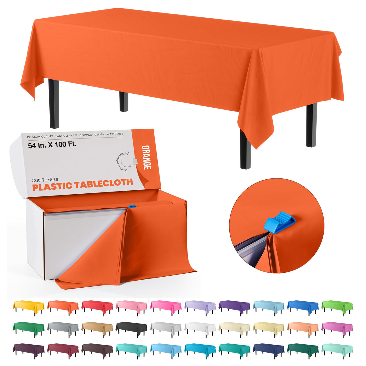 54 In. x 100 Ft. Cut To Size Orange Plastic Table Rolls | 6 Pack