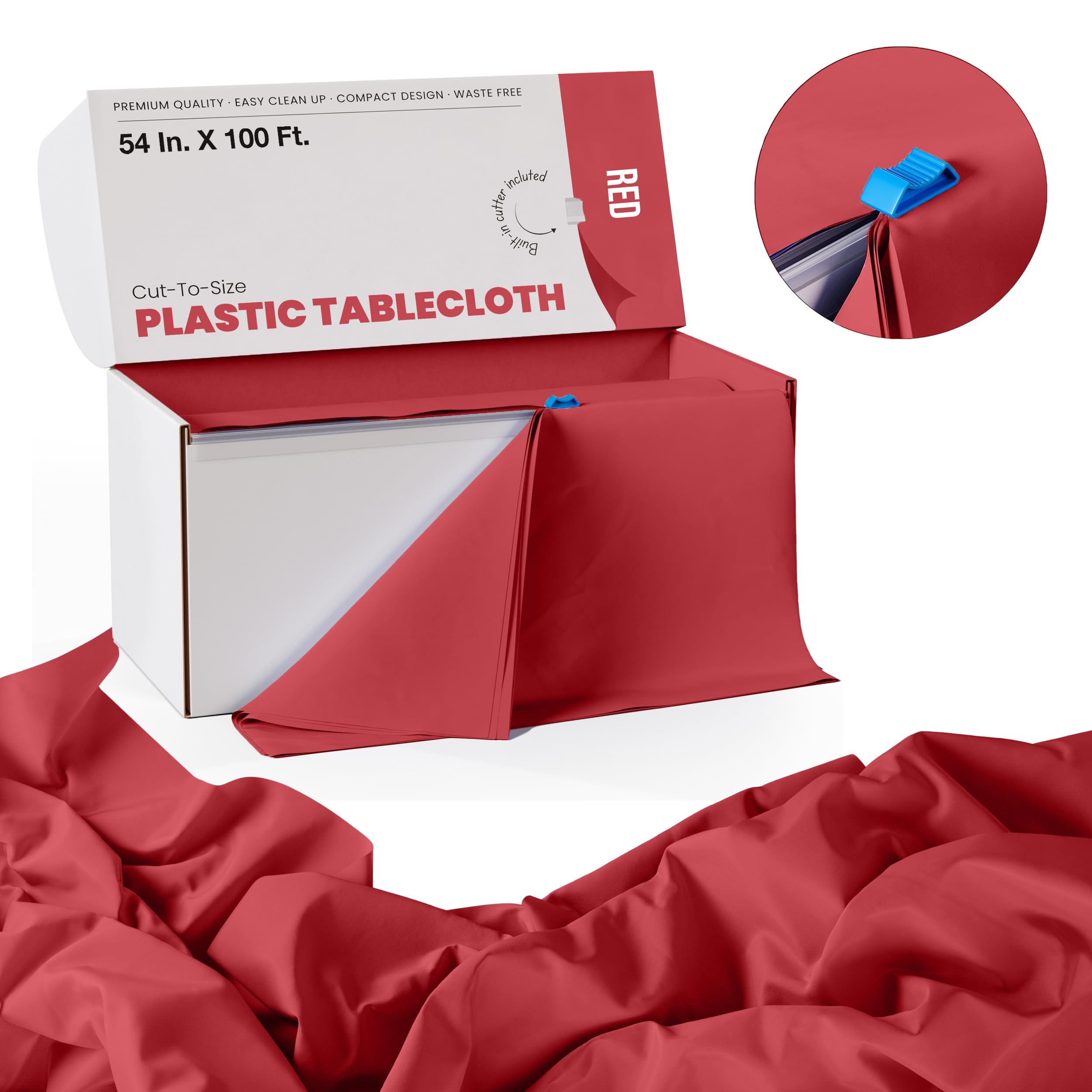 54 In. x 100 Ft. Cut To Size Red Plastic Table Rolls | 6 Pack