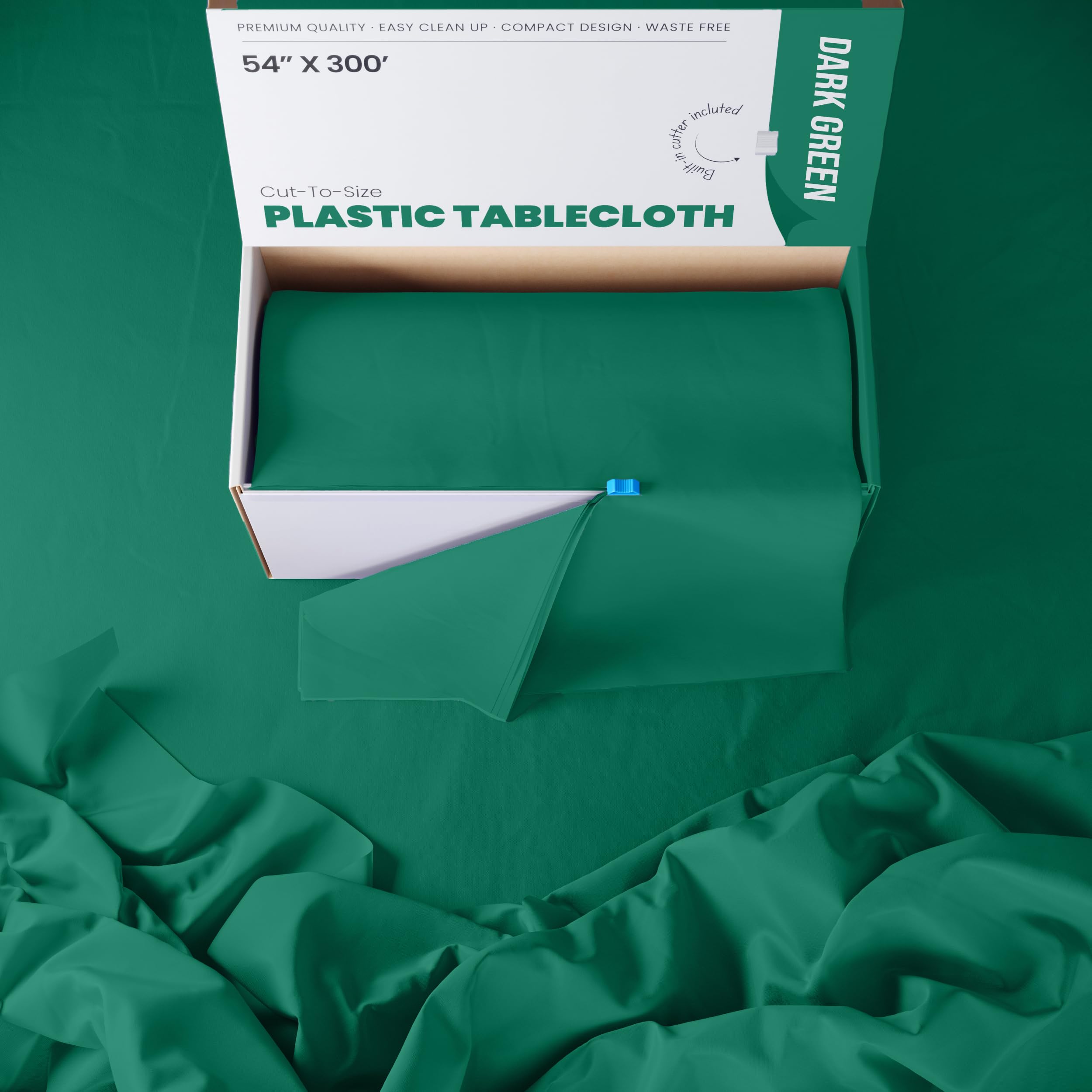 54 In. x 300 Ft. Cut To Size Dark Green Plastic Table Rolls | 4 Pack