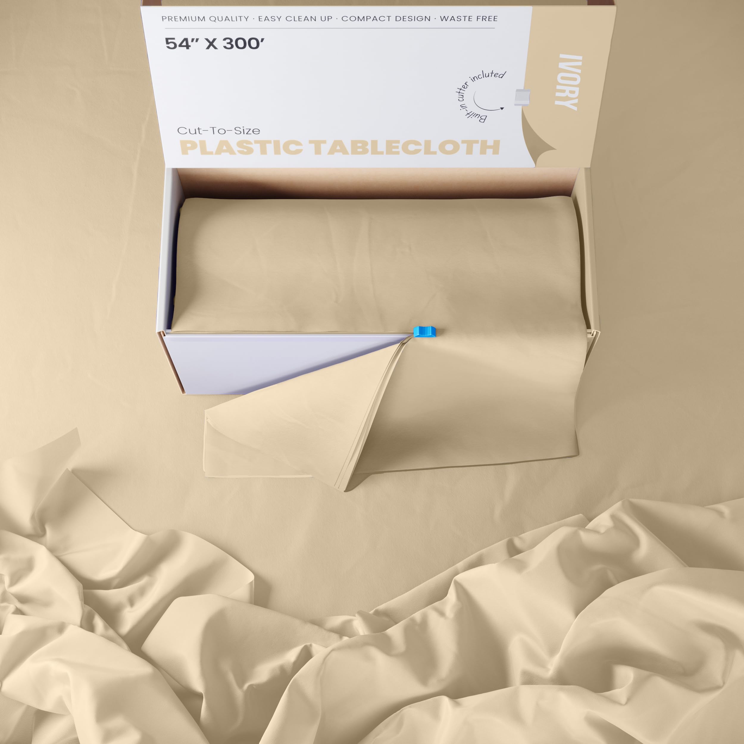 54 In. x 300 Ft. Cut To Size Ivory Plastic Table Rolls | 4 Pack