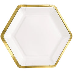 White Hexagon Metallic 7" Plate | 48 Count