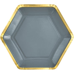 Elegant 7" Metallic Dark Gray Hexagon Plates, 8-pk | Case of 96