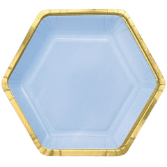Metallic Ice Blue Hexagon Plates - 7" | 48 Count
