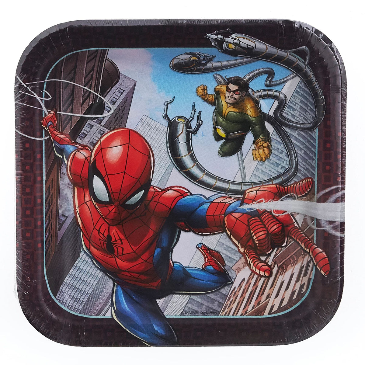 Marvel Spider-Man Square Dessert Paper Plates, Red/Blue, 7-inch, 8-ct - Pack of 2
