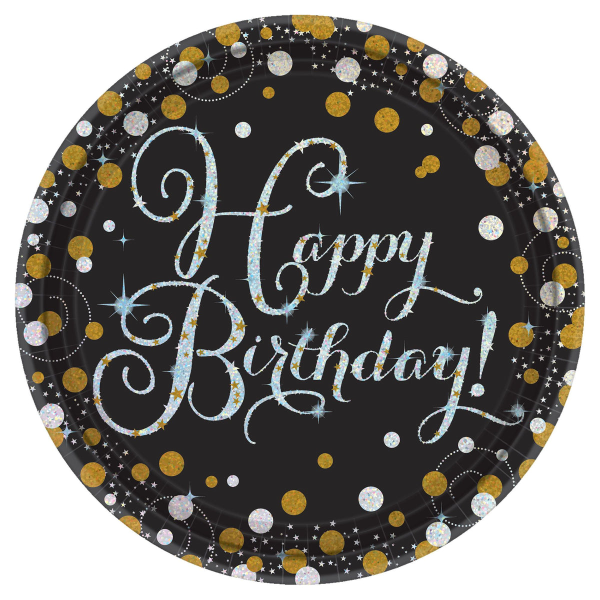 Prismatic Celebration 7-inch Round Birthday Paper Plates, 8-ct - Pack of 12