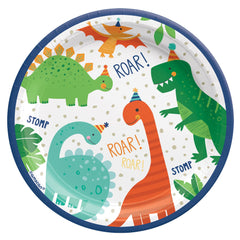 Dino-Mite Roar Round Paper Dessert Plates, Green/White, 7-inch, 8-ct - Pack of 2