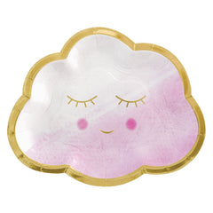 Oh Baby Cloud Paper Plates, Gold/Pink, 8.5 inch, 8-ct - Pack of 12