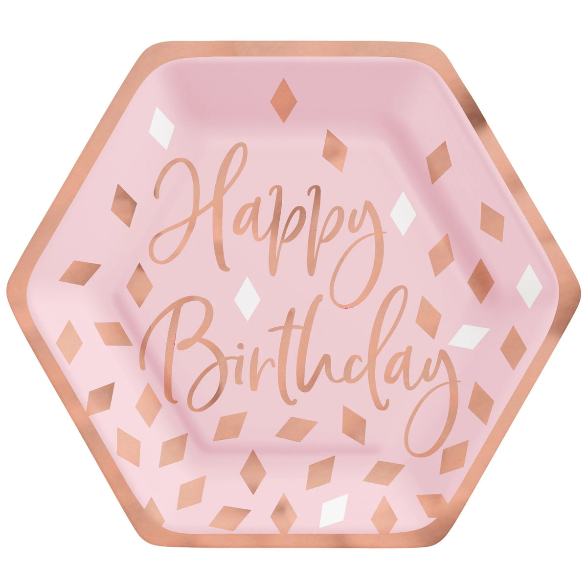 Blush Birthday, Hexagon Paper Lunch Plates, Pink/Rose Gold, 7-inch, 8-ct - Pack of 12
