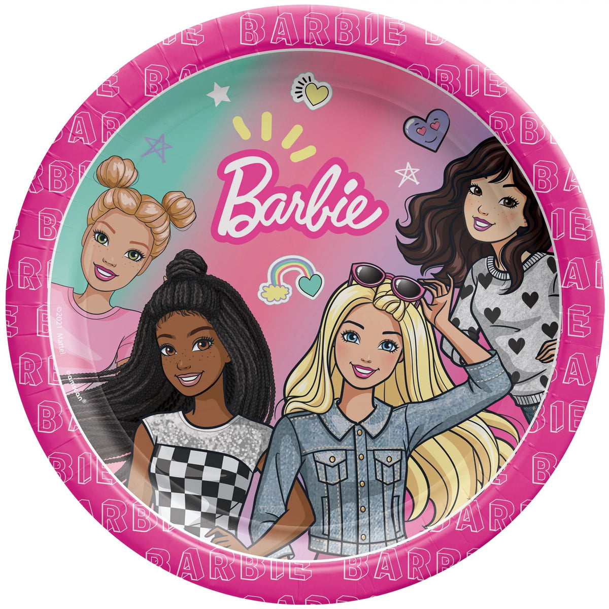 Barbie Round Paper Dessert Plates, Pink, 7-inch, 8-ct - Pack of 6