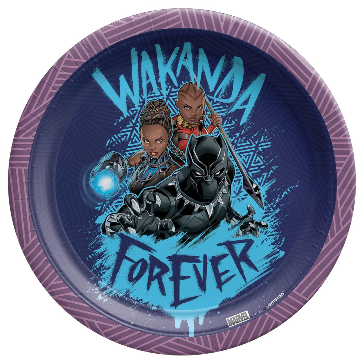 Marvel Black Panther "Wakanda Forever" Round Paper Plates, 7-inch, 8-ct - Pack of 6