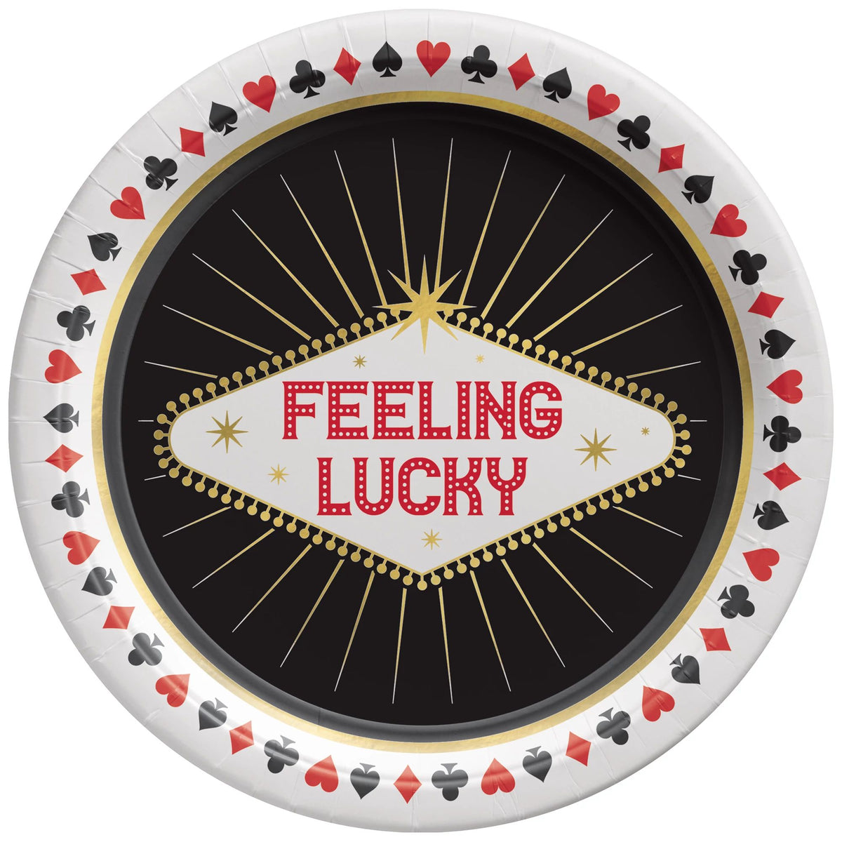 Casino Feeling Lucky Round Paper Dessert Plates, Red/White/Black, 7-inch, 8-ct - Pack of 3