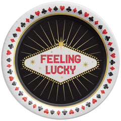Casino Feeling Lucky Round Paper Dessert Plates, Red/White/Black, 7-inch, 8-ct - Pack of 12