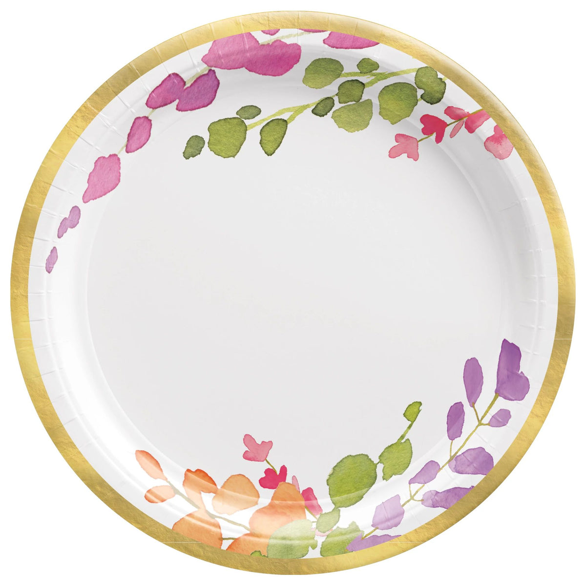 Romantic Floral Paper Dessert Plates, Gold/Orange/Purple, 7-inch, 8-ct - Pack of 12