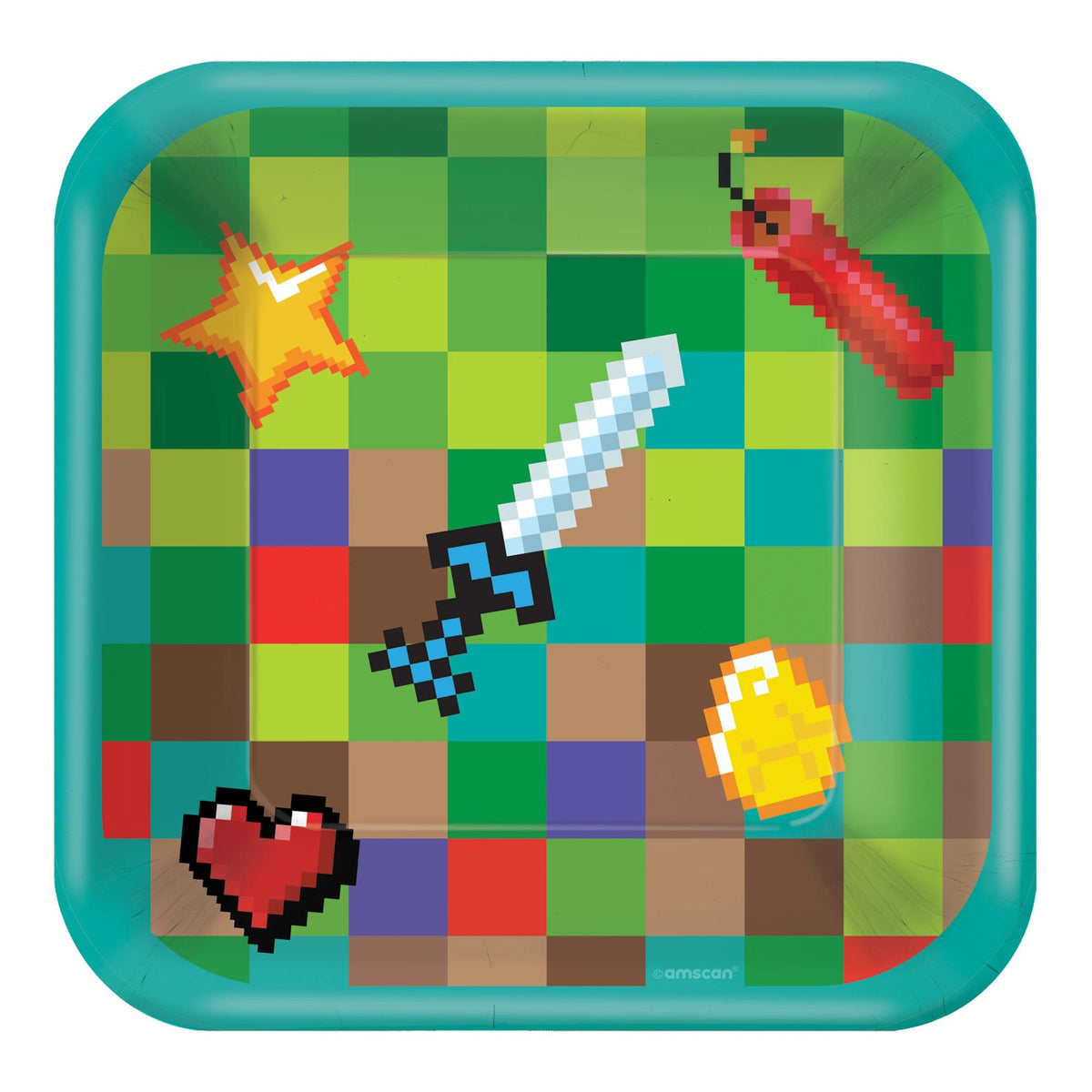 Pixel Party Square Paper Dessert Plates, Green/Brown, 7 inch, 8-ct - Pack of 2