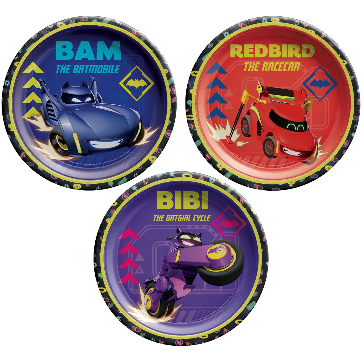 Warner Bros Batwheels 7-inch Round Paper Plates - Set of 3 - Pack of 2