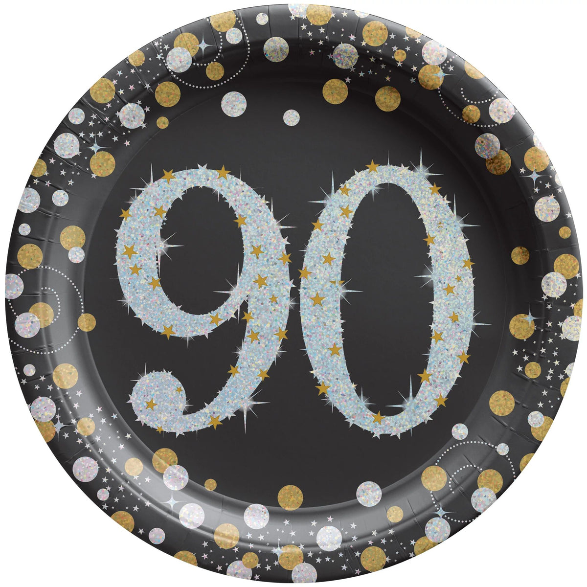 Prismatic Celebration 90th Birthday Paper Plates - 7-inch Round, 8-ct - Pack of 12