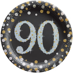 Prismatic Celebration 90th Birthday Paper Plates - 7-inch Round, 8-ct - Pack of 12