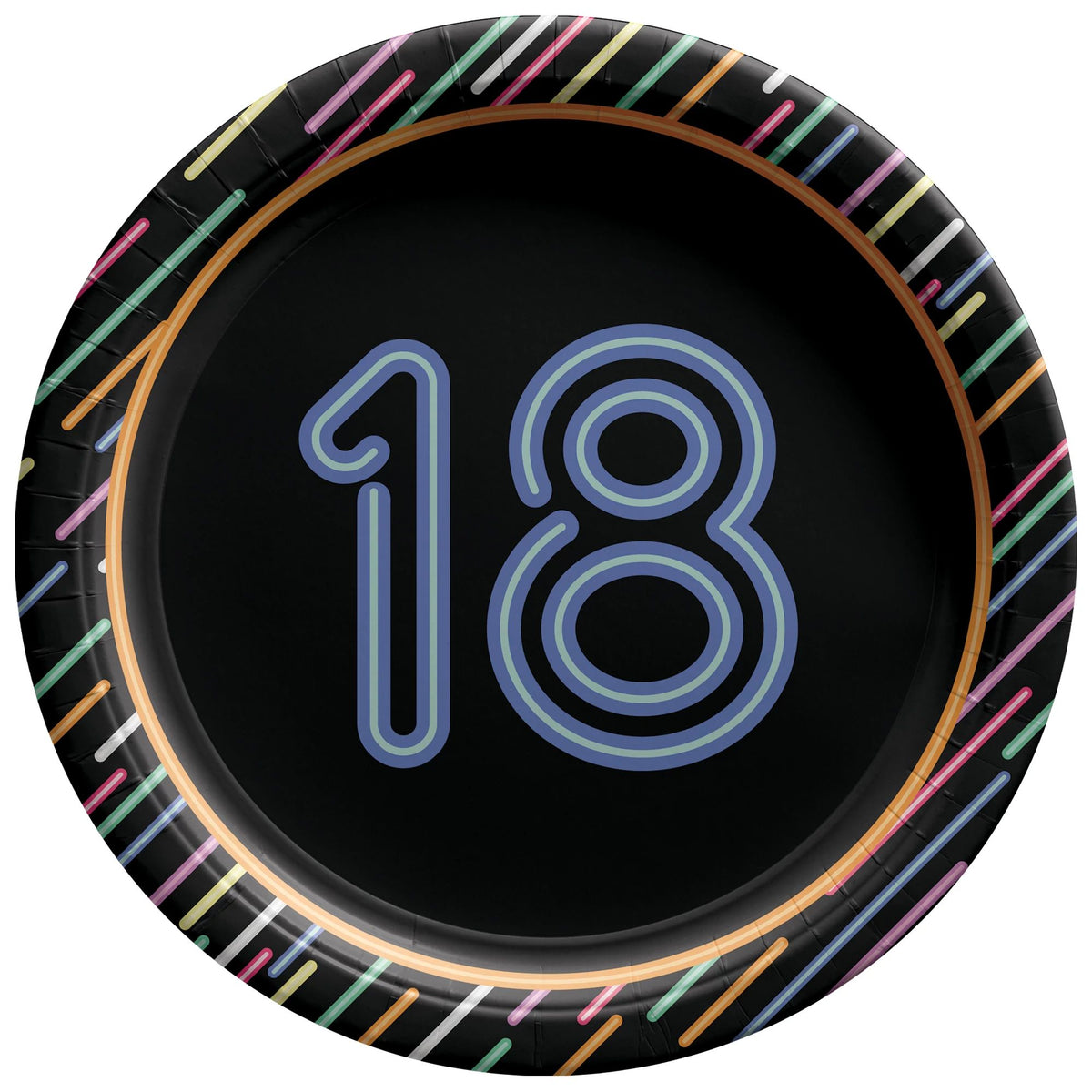 Neon Light 18th Birthday Paper Plates - 7-inch Round, 8-ct - Pack of 12