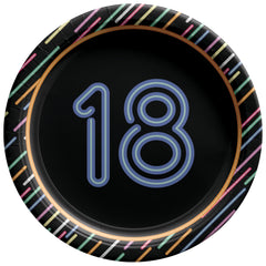 Neon Light 18th Birthday Paper Plates - 7-inch Round, 8-ct - Case of 72