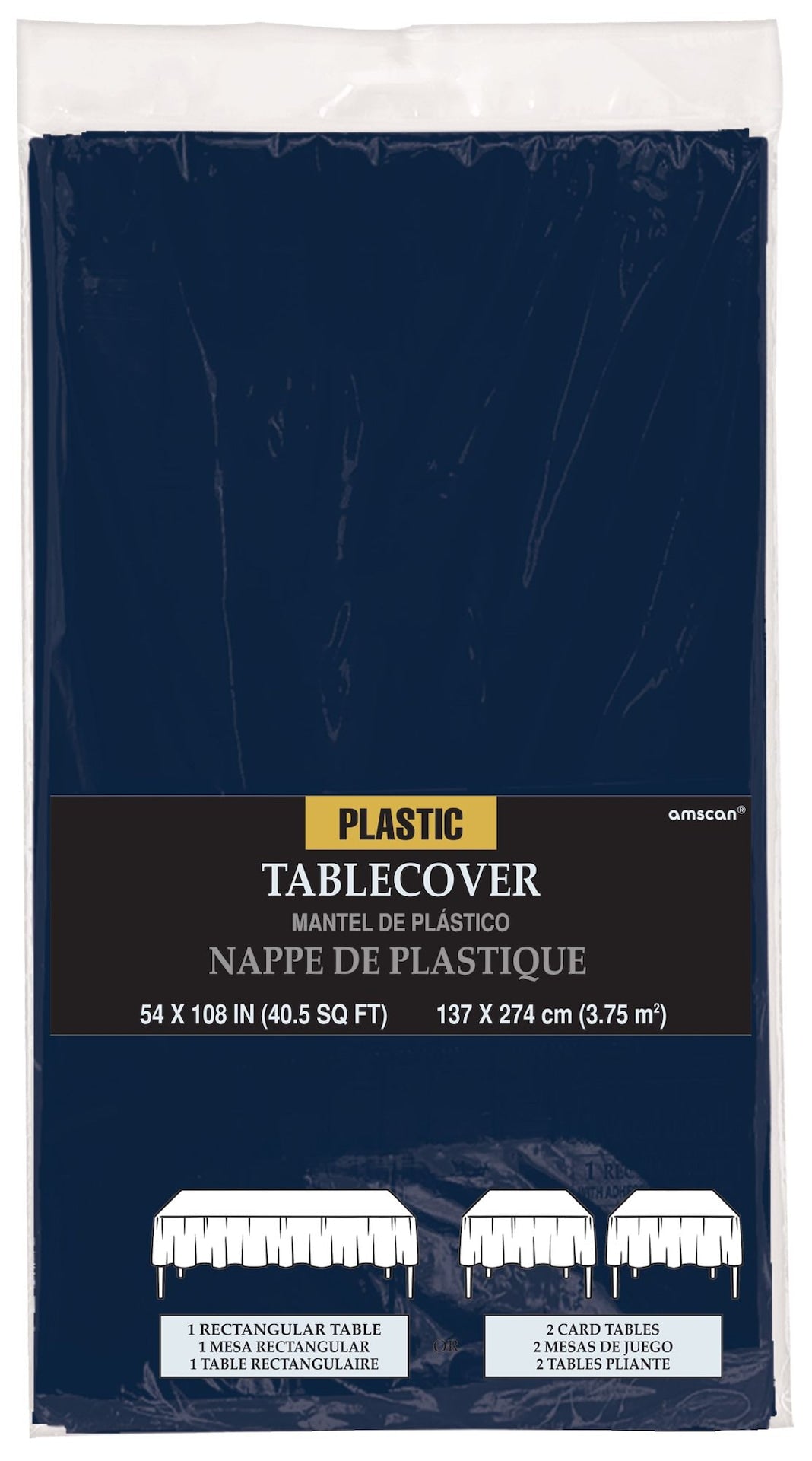 Plastic Reusable Table Cover, True Navy, 54 inch x 108 inch - Pack of 6