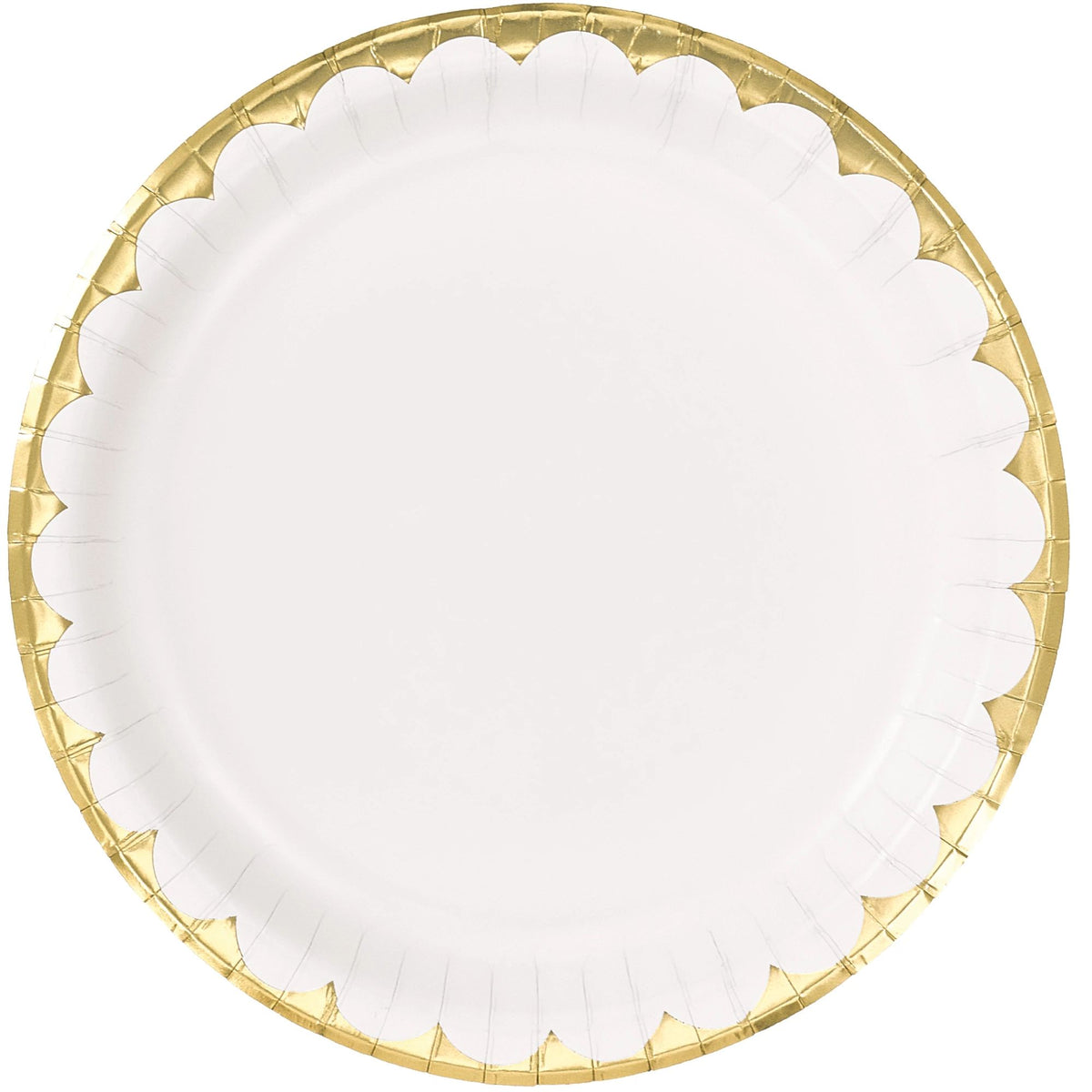 White Round Paper Plates with Metallic Gold Edge - 6.75", 8-pk | Case of 72