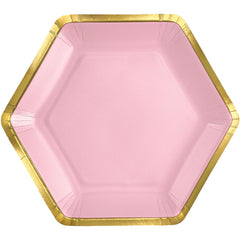 Hexagonal 9-inch Metallic Rose Party Paper Plates, 8-ct - Pack of 6