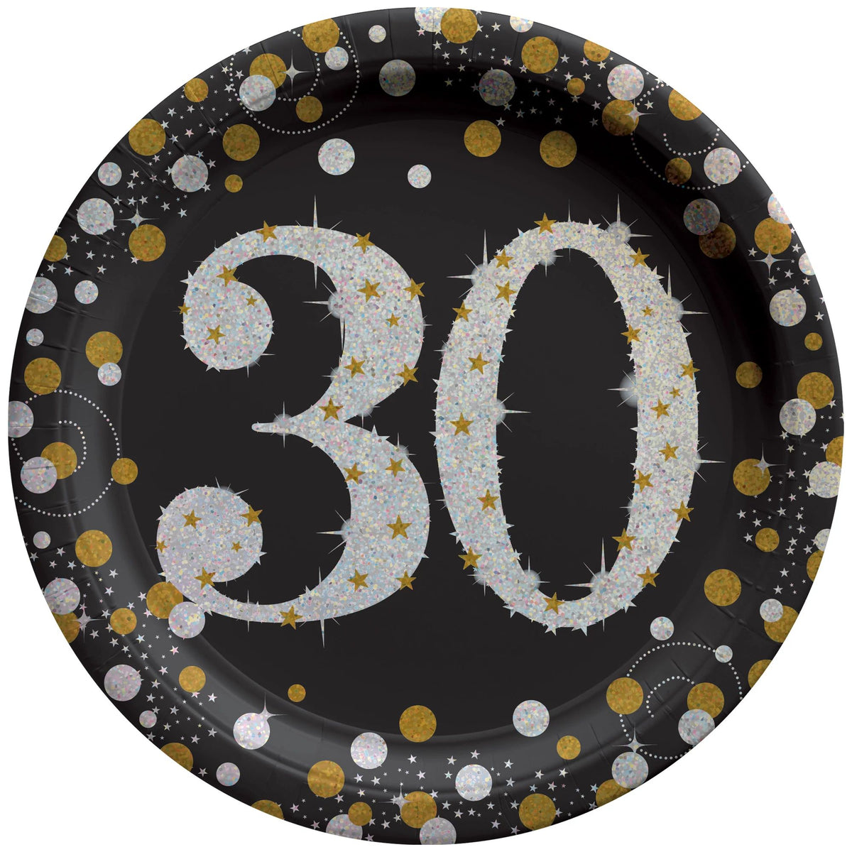 Sparkling Celebration 30th Birthday Prismatic Paper Plates - 9-inch Round, 8-ct - Pack of 12