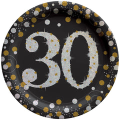 Sparkling Celebration 30th Birthday Prismatic Paper Plates - 9-inch Round, 8-ct - Pack of 12