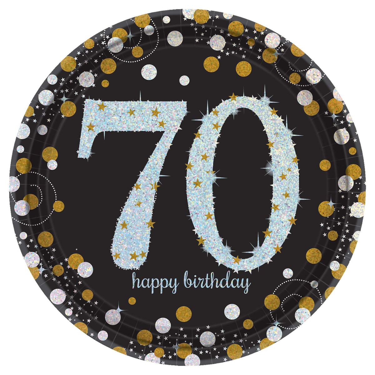 70th Birthday Sparkling Celebration Prismatic 9-inch Paper Plates, 8-ct - Case of 48