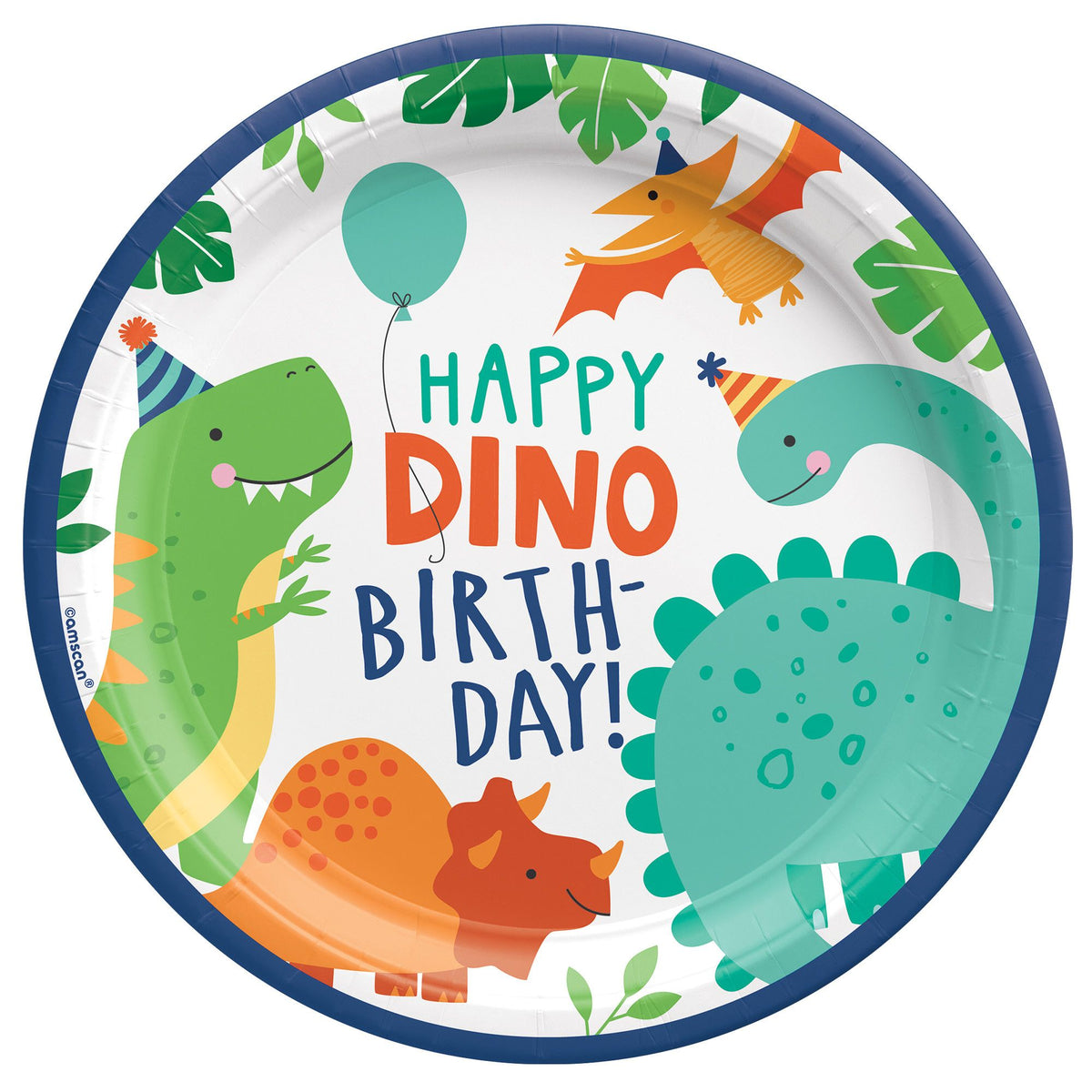 Dino-Mite Dinosaur Lunch Paper Plates, Blue/Green, 9-inch, 8-ct - Pack of 12