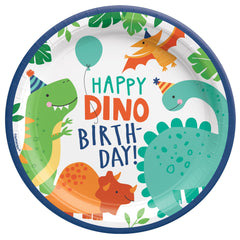 Dino-Mite Dinosaur Lunch Paper Plates, Blue/Green, 9-inch, 8-ct - Pack of 12
