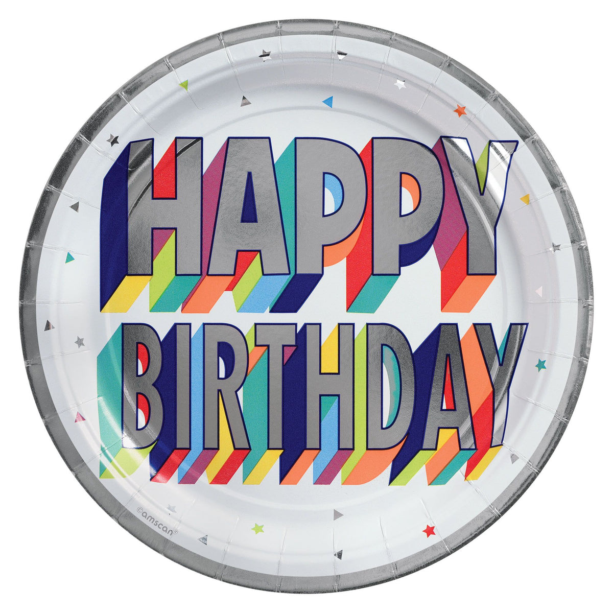 Vibrant Happy Birthday Metallic 9-inch Round Paper Plates, 8-ct - Case of 72