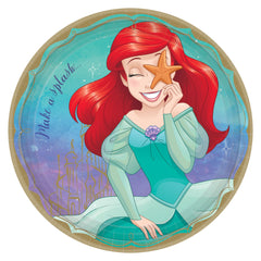 Disney Princess Ariel Round Lunch Paper Plates, Blue/Purple, 9-inch, 8-ct - Pack of 6