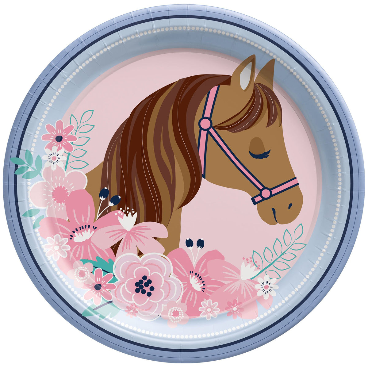 Saddle Up Horse Paper Lunch Plates, Pink/Blue, 9-inch, 8-ct - Case of 72