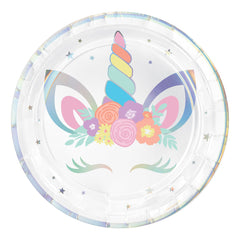 Unicorn Lunch Paper Plates, Iridescent/Silver, 9-inch, 8-ct - Pack of 12