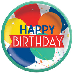 Festive Balloon Birthday Paper Plates - 8.5-inch, 8-ct - Pack of 18