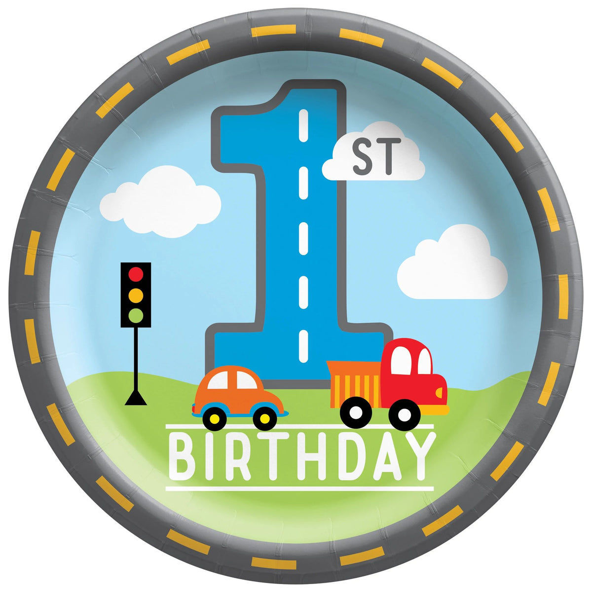 On The Road 1st Birthday 8.5-inch Paper Plates, 8-ct - Case of 54