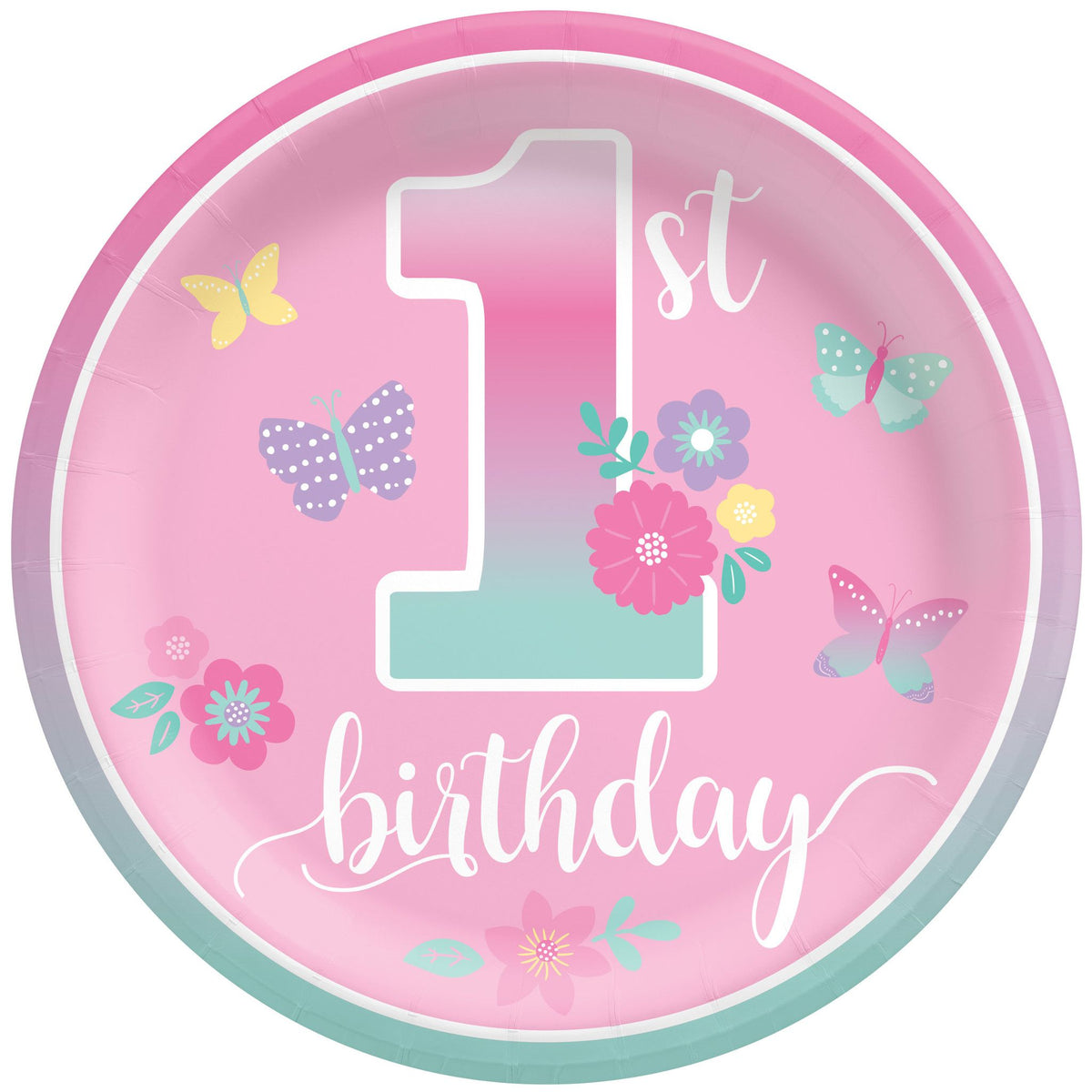 Butterfly Garden 1st Birthday Paper Plates - 8.5-inch, 8-ct - Pack of 18