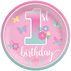 Butterfly Garden 1st Birthday Paper Plates - 8.5-inch, 8-ct - Pack of 18