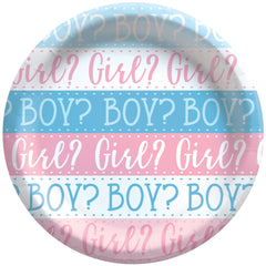 Pink or Blue? 8.5-inch Gender Reveal Baby Shower Paper Plates, 8-ct - Case of 54