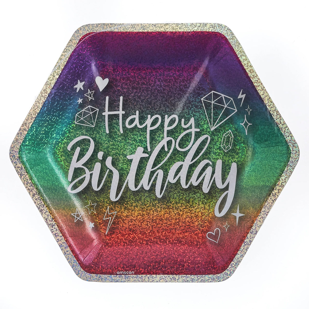 Prismatic Sparkle Happy Birthday Hexagon Paper Lunch Plates, 9-inch, 18-ct - Pack of 2